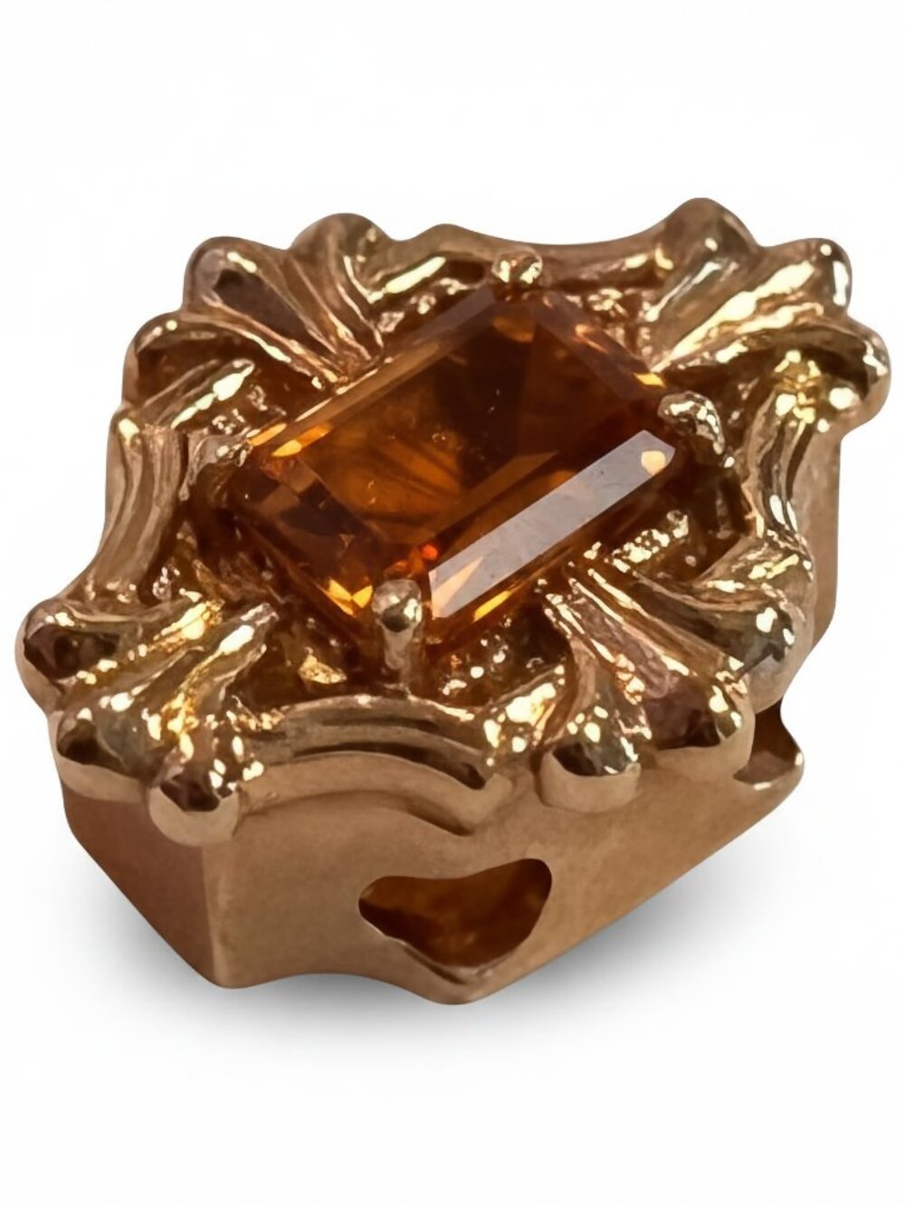 Richard Klein 14K Gold Citrine Floral Slide Bracelet Charm Hidden Bail 3.39g